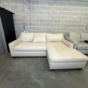 Oatmeal Pottery Barn York chaise loveseat, front three-quarter view