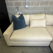 Oatmeal Pottery Barn York chaise loveseat, left arm and back cushions detail