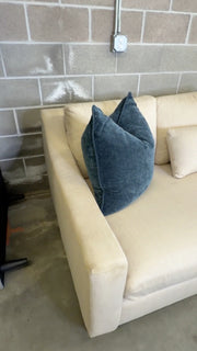 Oatmeal Pottery Barn York chaise loveseat, corner and arm detail