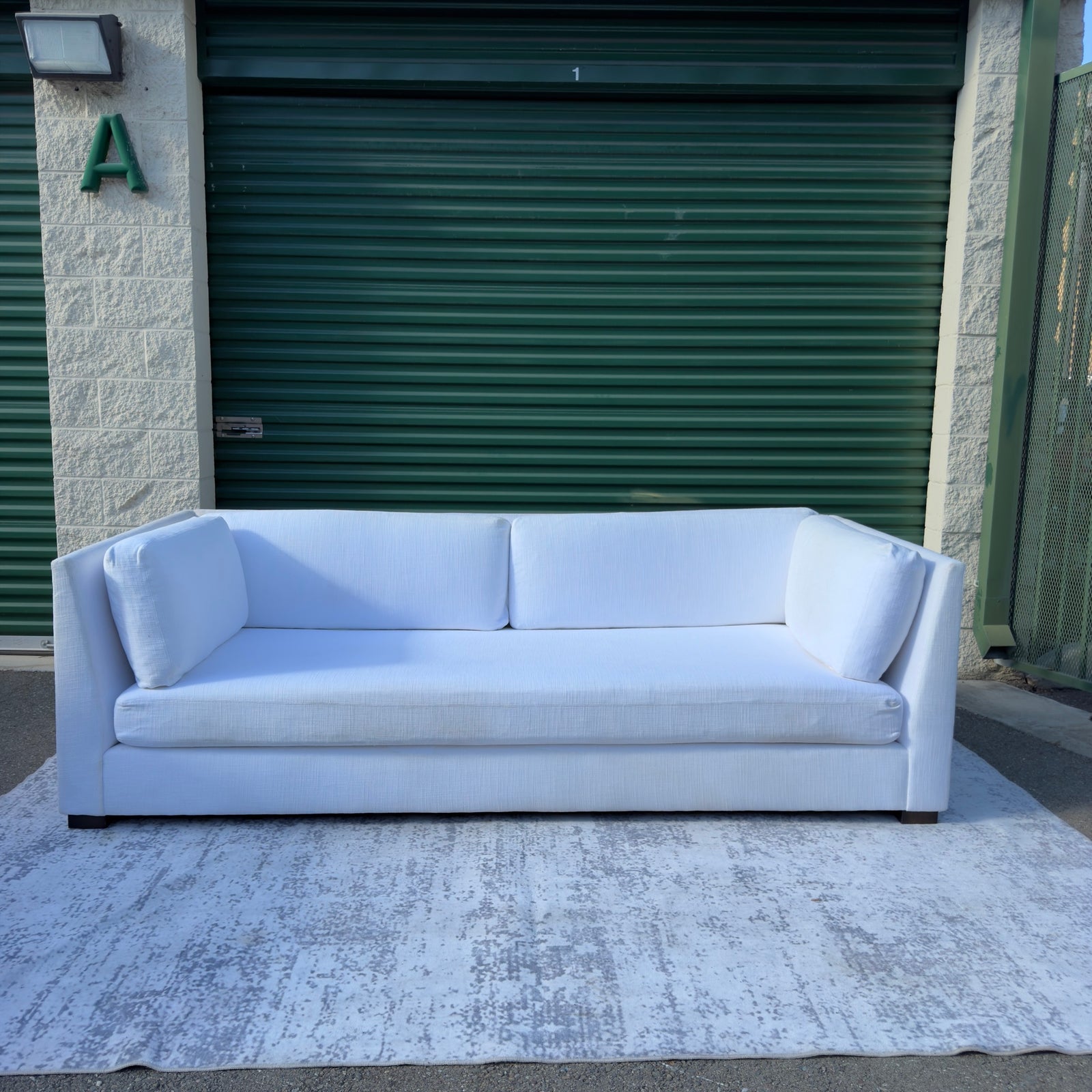Cream Restoration Hardware sofa - detail view