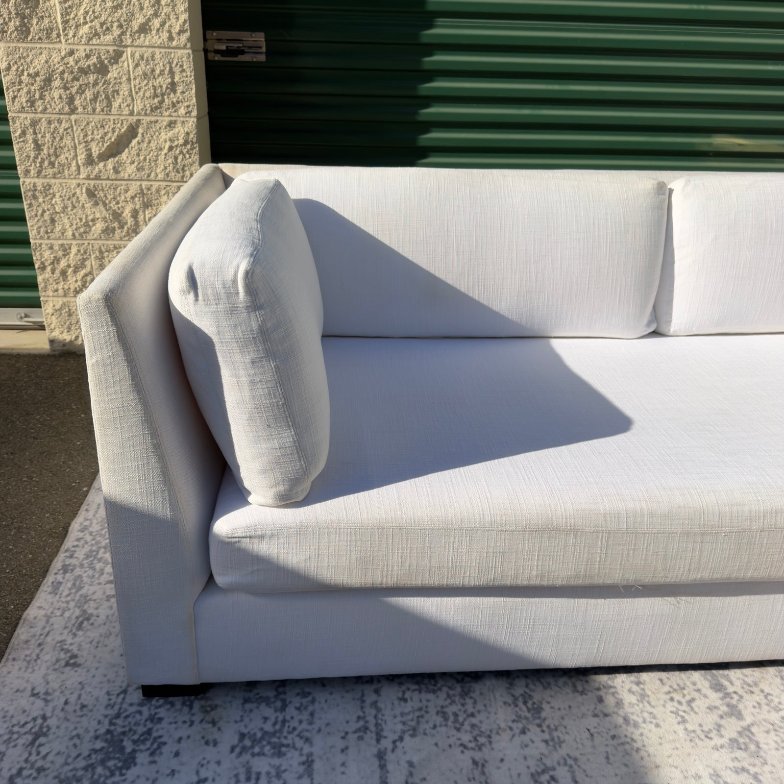 Cream Restoration Hardware sofa - detail view