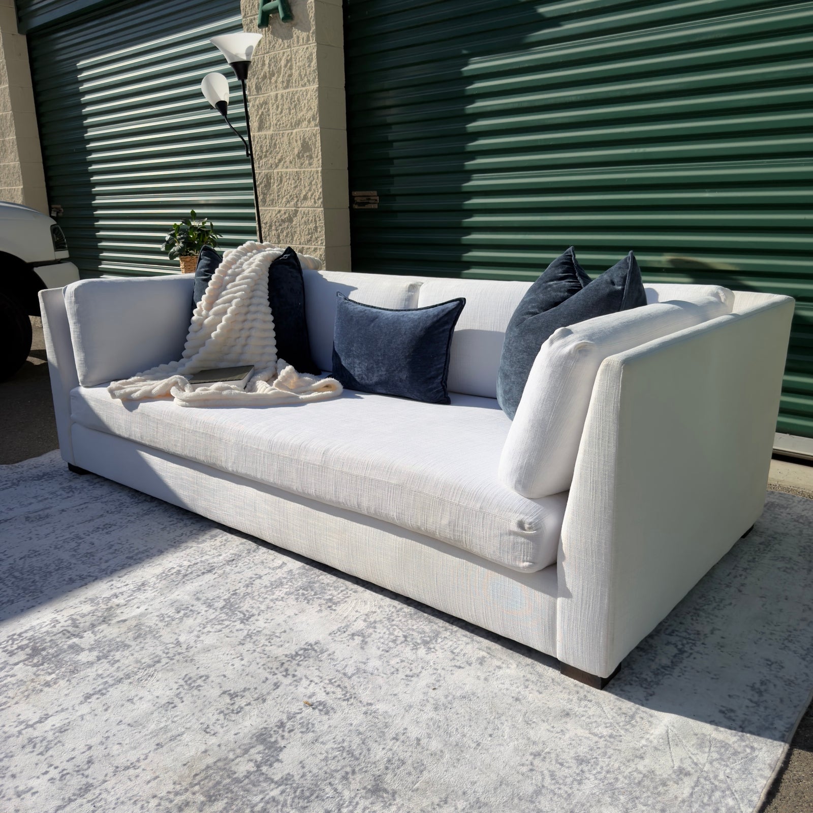 Cream Restoration Hardware sofa - overhead view