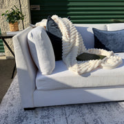 Cream Restoration Hardware sofa - detail view