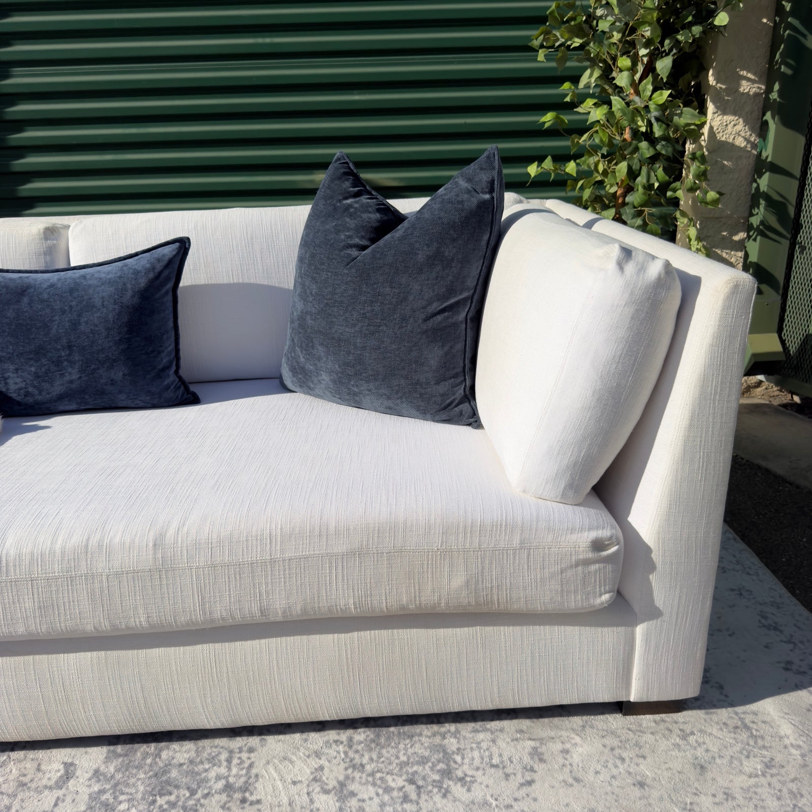 Cream Restoration Hardware sofa - corner detail