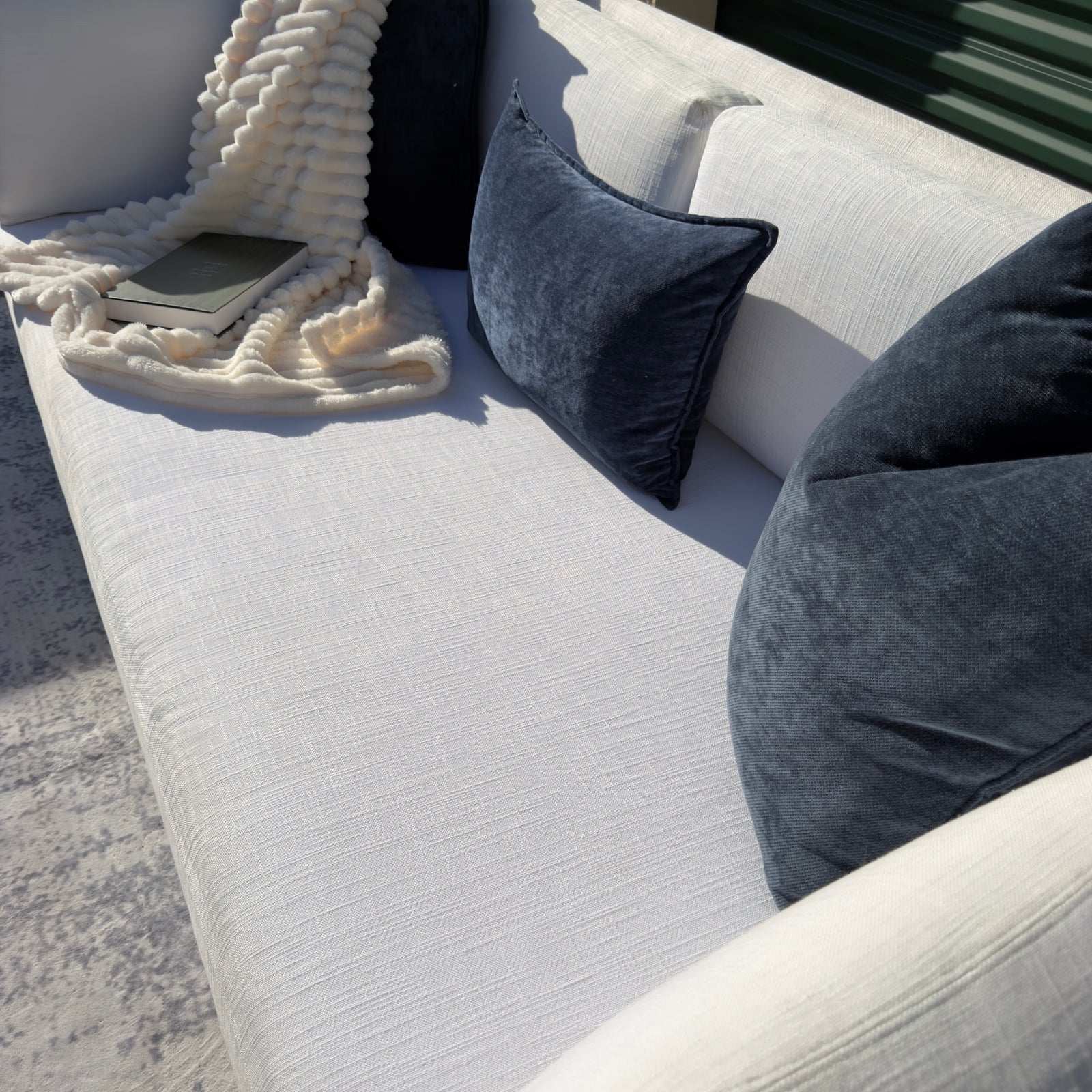 Cream Restoration Hardware sofa - back angle