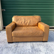 Cognac leather oversized club chair, front view