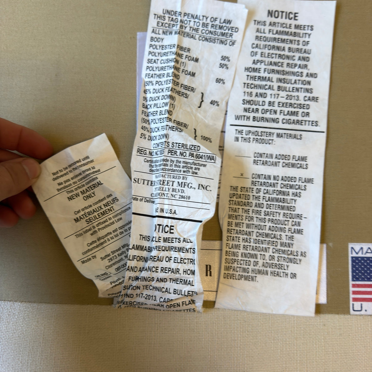 Cushion materials label