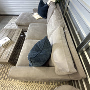 Crate & Barrel Axis Nickel chaise sectional — rear and side view