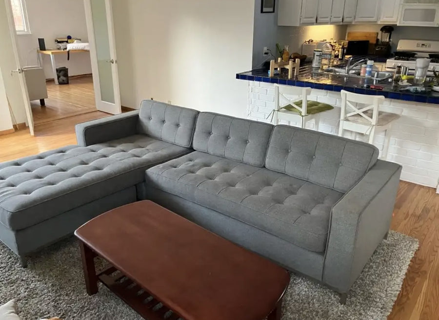 Gus Modern Jane sectional in Totem Storm with chaise on the left when facing it
