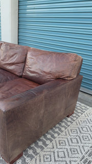 Restoration Hardware Maxwell 90” Distressed Brown Top-Grain Leather Sofa